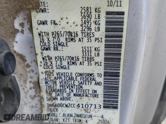 ✅ 2012 Nissan Frontier SV • VIN: 1N6AD0CW2CC410713 • Lot: 56992095. Listed on Copart with 292,254 mi. Free auction sales archive from the USA and detailed vehicle history report at DreamBid. Image 12.