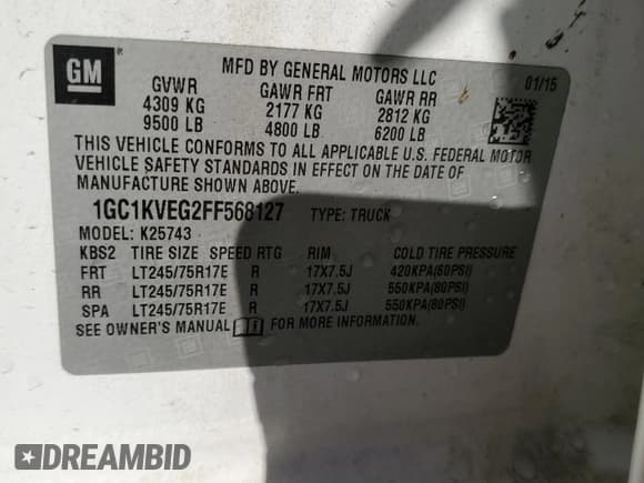 ✅ 2015 Chevrolet Silverado 2500HD LT • VIN: 1GC1KVEG2FF568127 • Lot: 87189465. Listed on Copart with 303,267 mi. Free auction sales archive from the USA and detailed vehicle history report at DreamBid. Image 12.