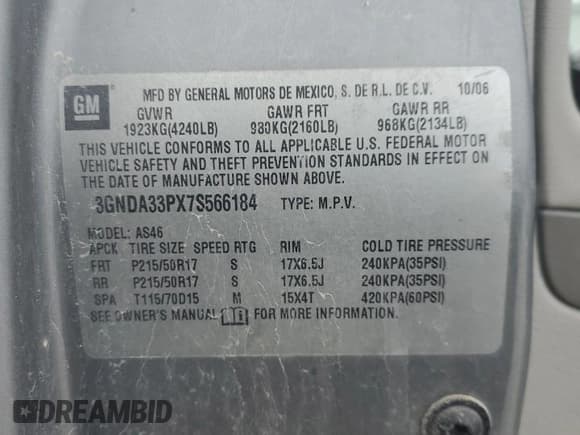 ✅ 2007 Chevrolet HHR LT • VIN: 3GNDA33PX7S566184 • Lot: 41776325. Listed on Copart with 149,809 mi. Free auction sales archive from the USA and detailed vehicle history report at DreamBid. Image 13.