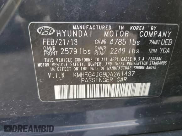 2013 Hyundai Azera с VIN KMHFG4JG9DA261437, выставлен на аукционе Copart как лот 47288855 с пробегом Не указан миль и Чистый • Clean title. История ставок и продаж доступна на DreamBid. Изображение 12.