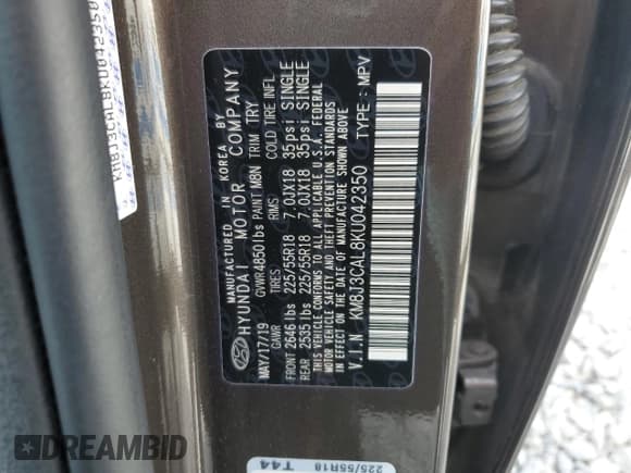 ✅ 2019 Hyundai Tucson Ultimate • VIN: KM8J3CAL8KU042350 • Лот: 71997485. Опубликован ранее на Copart с пробегом 82 108 миль. Бесплатный доступ к архиву аукционных продаж из США и подробный отчёт об истории автомобиля на DreamBid. Изображение 13.