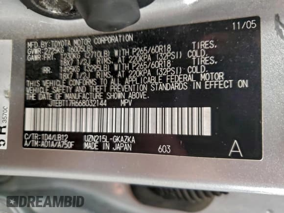 ✅ 2006 Toyota 4Runner Limited • VIN: JTEBT17R668032144 • Lot: 96739565. Listed on Copart with 221,085 mi. Free auction sales archive from the USA and detailed vehicle history report at DreamBid. Image 13.