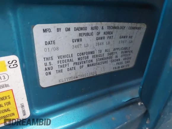 ✅ 2008 Chevrolet Aveo LS • VIN: KL1TD56678B212623 • Lot: 41152790. Wystawiony na IAAI z przebiegiem 91 555 mil. Bezpłatny archiwum sprzedaży aukcyjnych z USA i szczegółowy raport historii pojazdu na DreamBid. Zdjęcie 9.