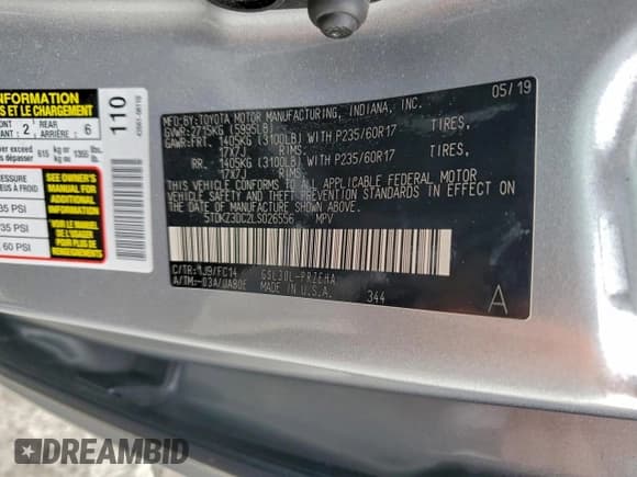 ✅ 2020 Toyota Sienna LE • VIN: 5TDKZ3DC2LS026556 • Lot: 94259625. Listed on Copart with 64,098 mi. Free auction sales archive from the USA and detailed vehicle history report at DreamBid. Image 13.