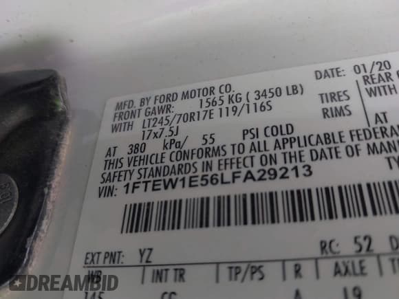 ✅ 2020 Ford F-150 XL • VIN: 1FTEW1E56LFA29213 • Лот: 42020057. Опубликован ранее на IAAI с пробегом 151 337 миль. Бесплатный доступ к архиву аукционных продаж из США и подробный отчёт об истории автомобиля на DreamBid. Изображение 9.