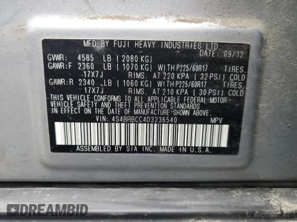 ✅ 2013 Subaru Outback Premium • VIN: 4S4BRBCC4D3236540 • Lot: 92673375. Listed on Copart with 188,031 mi. Free auction sales archive from the USA and detailed vehicle history report at DreamBid. Image 13.