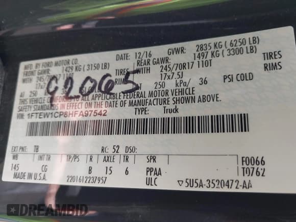 ✅ 2017 Ford F-150 XL • VIN: 1FTEW1CP8HFA97542 • Лот: 41567737. Опубликован ранее на IAAI с пробегом 86 014 миль. Бесплатный доступ к архиву аукционных продаж из США и подробный отчёт об истории автомобиля на DreamBid. Изображение 9.