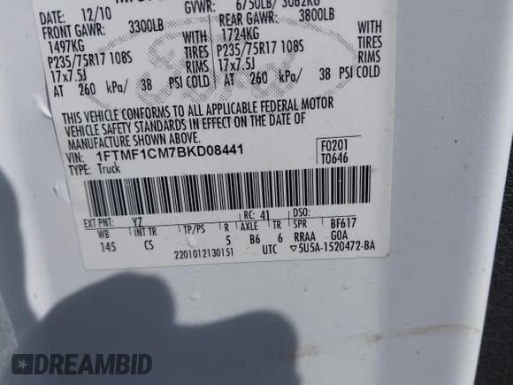 ✅ 2011 Ford F-150 XL • VIN: 1FTMF1CM7BKD08441 • Lot: 42607092. Listed on IAAI with 348,991 mi. Free auction sales archive from the USA and detailed vehicle history report at DreamBid. Image 9.