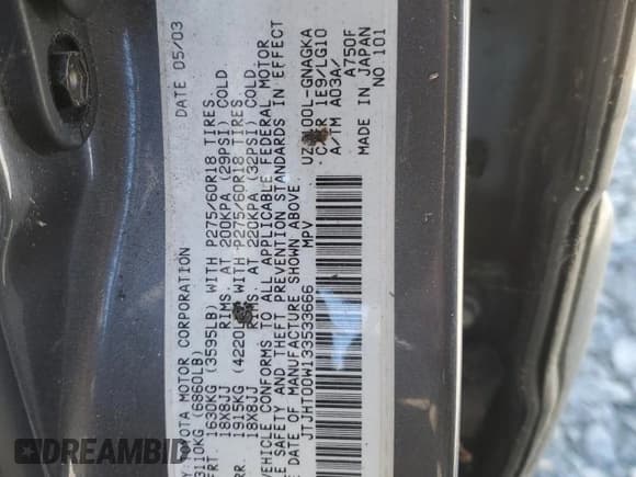 ✅ 2003 Lexus LX 470 • VIN: JTJHT00W133533666 • Lot: 52546895. Wystawiony na Copart z przebiegiem Nie podano. Bezpłatny archiwum sprzedaży aukcyjnych z USA i szczegółowy raport historii pojazdu na DreamBid. Zdjęcie 13.