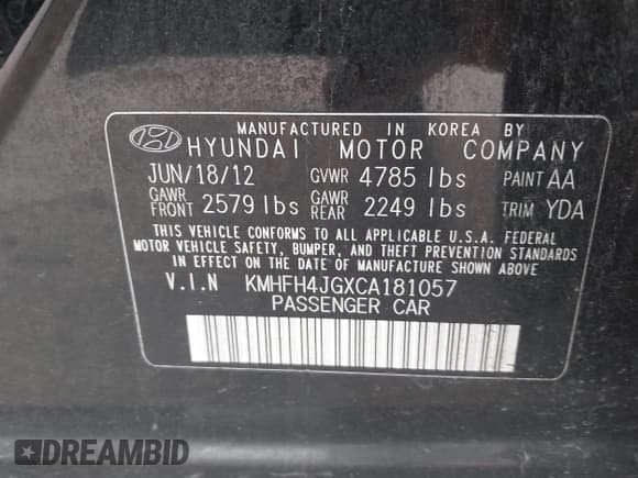 ✅ 2012 Hyundai Azera • VIN: KMHFH4JGXCA181057 • Лот: 42666533. Опубликован ранее на IAAI с пробегом 135 677 миль. Бесплатный доступ к архиву аукционных продаж из США и подробный отчёт об истории автомобиля на DreamBid. Изображение 9.