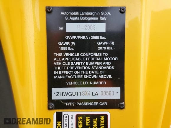 ✅ 2004 Lamborghini Gallardo • VIN: ZHWGU11SX4LA00563 • Lot: 73732524. Listed on Copart with 51,762 mi. Free auction sales archive from the USA and detailed vehicle history report at DreamBid. Image 15.