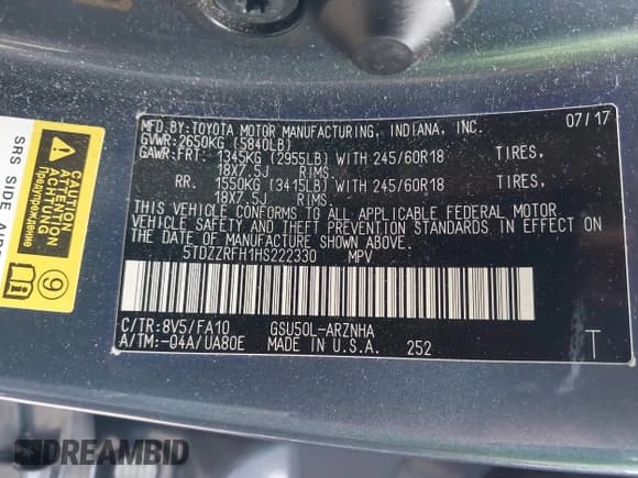 ✅ 2017 Toyota Highlander LE • VIN: 5TDZZRFH1HS222330 • Lot: 41933841. Wystawiony na IAAI z przebiegiem 150 459 mil. Bezpłatny archiwum sprzedaży aukcyjnych z USA i szczegółowy raport historii pojazdu na DreamBid. Zdjęcie 9.