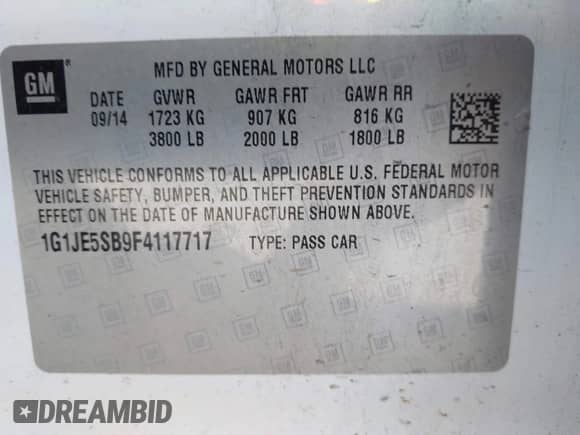 ✅ 2015 Chevrolet Sonic LTZ • VIN: 1G1JE5SB9F4117717 • Лот: 43390217. Размещён на IAAI с пробегом 221 440 миль миль. Получите бесплатный доступ к архиву аукционных продаж из США и посмотрите подробный отчёт об истории автомобиля на DreamBid. Изображение 9.