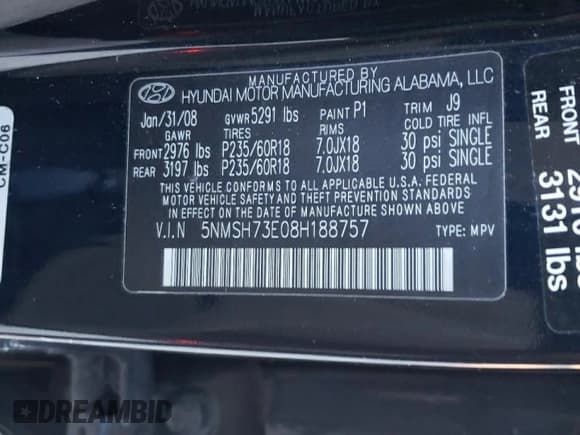 ✅ 2008 Hyundai Santa Fe SE • VIN: 5NMSH73E08H188757 • Lot: 80657834. Listed on Copart with 209,314 mi. Free auction sales archive from the USA and detailed vehicle history report at DreamBid. Image 13.