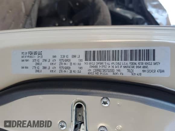 2019 Ram 1500 Warlock с VIN 1C6RR6GT3KS722593, выставлен на аукционе Copart как лот 55168525 с пробегом 63 309 миль миль и Списание • Salvage title. История ставок и продаж доступна на DreamBid. Изображение 12.