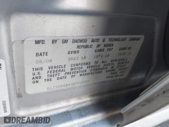 ✅ 2009 Chevrolet Aveo 1LT • VIN: KL1TD56E49B362553 • Lot: 43525304. Wystawiony na IAAI z przebiegiem 141 769 mil. Bezpłatny archiwum sprzedaży aukcyjnych z USA i szczegółowy raport historii pojazdu na DreamBid. Zdjęcie 9.