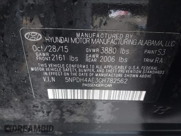 ✅ 2016 Hyundai Elantra SE • VIN: 5NPDH4AE3GH782562 • Lot: 43766087. Listed on IAAI with 147,809 mi. Free auction sales archive from the USA and detailed vehicle history report at DreamBid. Image 9.