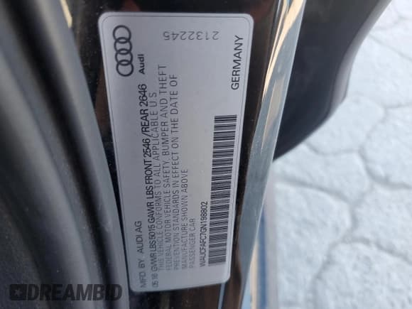 ✅ 2016 Audi A6 Premium • VIN: WAUCFAFC7GN198802 • Lot: 88882205. Listed on Copart with 149,773 mi. Free auction sales archive from the USA and detailed vehicle history report at DreamBid. Image 12.