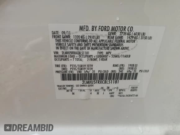 ✅ 2012 Lincoln MKT • VIN: 2LMHJ5FRXCBL51181 • Lot: 83742894. Wystawiony na Copart z przebiegiem Nie podano. Bezpłatny archiwum sprzedaży aukcyjnych z USA i szczegółowy raport historii pojazdu na DreamBid. Zdjęcie 14.