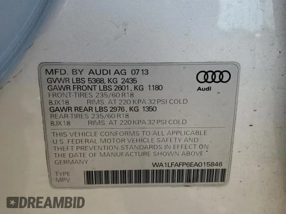 ✅ 2014 Audi Q5 Premium Plus • VIN: WA1LFAFP6EA015846 • Lot: 84893615. Listed on Copart with 119,671 mi. Free auction sales archive from the USA and detailed vehicle history report at DreamBid. Image 12.