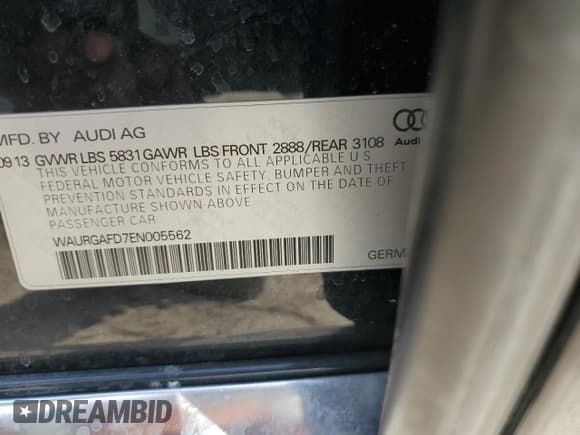 ✅ 2014 Audi A8 3.0T • VIN: WAURGAFD7EN005562 • Lot: 86803175. Listed on Copart with 160,290 mi. Free auction sales archive from the USA and detailed vehicle history report at DreamBid. Image 13.