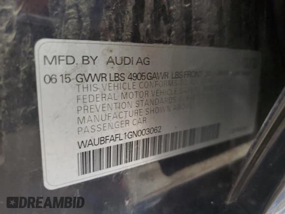 ✅ 2016 Audi A4 Premium • VIN: WAUBFAFL1GN003062 • Lot: 91168995. Wystawiony na Copart z przebiegiem 117 262 mil. Bezpłatny archiwum sprzedaży aukcyjnych z USA i szczegółowy raport historii pojazdu na DreamBid. Zdjęcie 12.