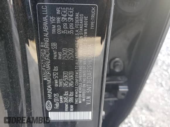 2023 Hyundai Santa Cruz Limited with VIN 5NTJEDAF2PH064796, listed as a Copart auction lot 81500464 with 19,583 mi miles and Salvage title. Bid and sale history available at DreamBid. Image 13.