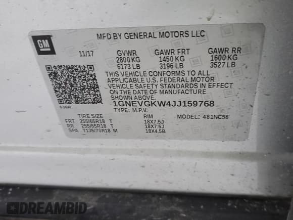 ✅ 2018 Chevrolet Traverse LT Cloth • VIN: 1GNEVGKW4JJ159768 • Lot: 83325894. Wystawiony na Copart z przebiegiem Nie podano. Bezpłatny archiwum sprzedaży aukcyjnych z USA i szczegółowy raport historii pojazdu na DreamBid. Zdjęcie 13.