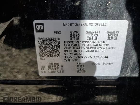 2022 Chevrolet Traverse High Country с VIN 1GNEVNKW2NJ152134, выставлен на аукционе Copart как лот 58033345 с пробегом 65 675 миль миль и Списание • Salvage title. История ставок и продаж доступна на DreamBid. Изображение 14.