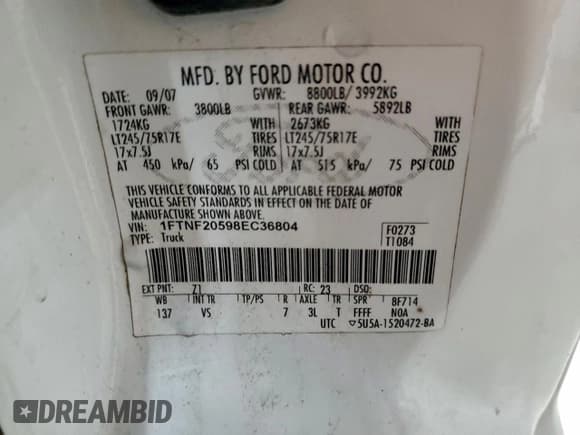 ✅ 2008 Ford F-250 XL • VIN: 1FTNF20598EC36804 • Lot: 93455935. Listed on Copart with 140,912 mi. Free auction sales archive from the USA and detailed vehicle history report at DreamBid. Image 12.