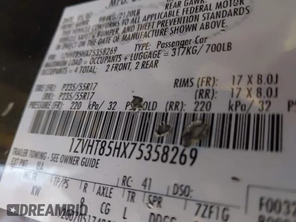 ✅ 2007 Ford Mustang GT Deluxe • VIN: 1ZVHT85HX75358269 • Lot: 43349509. Listed on IAAI with 93,128 mi. Free auction sales archive from the USA and detailed vehicle history report at DreamBid. Image 9.