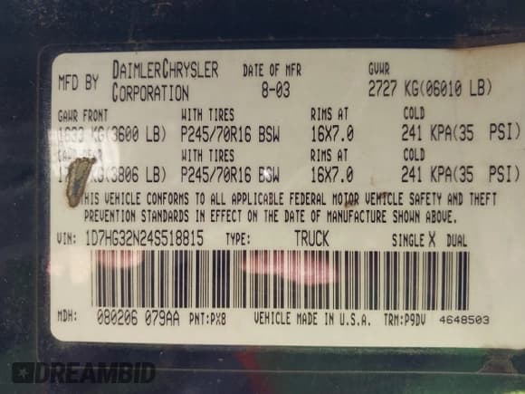 ✅ 2004 Dodge Dakota Sport • VIN: 1D7HG32N24S518815 • Lot: 41408182. Wystawiony na IAAI z przebiegiem 267 160 mil. Bezpłatny archiwum sprzedaży aukcyjnych z USA i szczegółowy raport historii pojazdu na DreamBid. Zdjęcie 9.