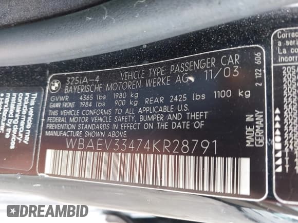 ✅ 2004 BMW 3 Series 325i • VIN: WBAEV33474KR28791 • Lot: 43064226. Listed on IAAI with 131,914 mi. Free auction sales archive from the USA and detailed vehicle history report at DreamBid. Image 9.