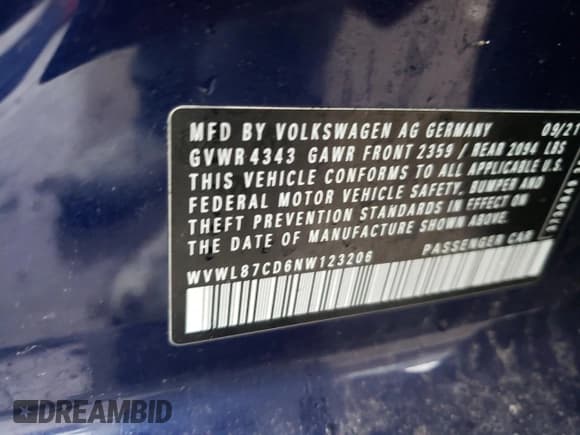 ✅ 2022 Volkswagen Golf GTI SE • VIN: WVWL87CD6NW123206 • Lot: 82670754. Wystawiony na Copart z przebiegiem 32 024 mil. Bezpłatny archiwum sprzedaży aukcyjnych z USA i szczegółowy raport historii pojazdu na DreamBid. Zdjęcie 12.