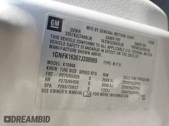 ✅ 2007 Chevrolet Suburban LTZ • VIN: 1GNFK16367J308989 • Лот: 43692533. Опубликован ранее на IAAI с пробегом 145 523 миль. Бесплатный доступ к архиву аукционных продаж из США и подробный отчёт об истории автомобиля на DreamBid. Изображение 9.