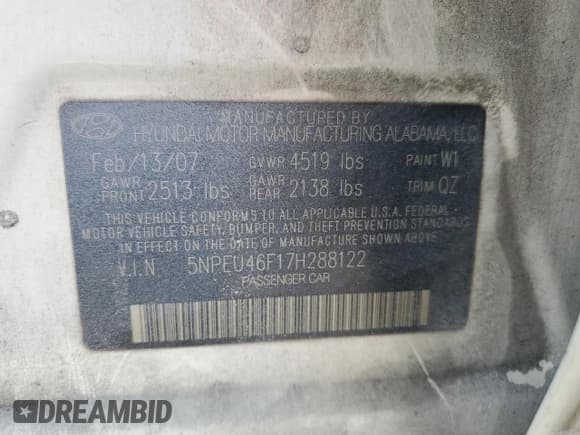 ✅ 2007 Hyundai Sonata SE • VIN: 5NPEU46F17H288122 • Лот: 70350675. Опубликован ранее на Copart с пробегом 180 554 миль. Бесплатный доступ к архиву аукционных продаж из США и подробный отчёт об истории автомобиля на DreamBid. Изображение 12.