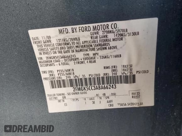 ✅ 2010 Ford Flex SEL • VIN: 2FMGK5CC3ABA66243 • Лот: 82445175. Опубликован ранее на Copart с пробегом 187 023 миль. Бесплатный доступ к архиву аукционных продаж из США и подробный отчёт об истории автомобиля на DreamBid. Изображение 13.