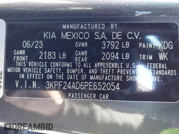 ✅ 2023 Kia Forte LXS • VIN: 3KPF24AD6PE652054 • Lot: 43551984. Listed on IAAI with 22,074 mi. Free auction sales archive from the USA and detailed vehicle history report at DreamBid. Image 9.