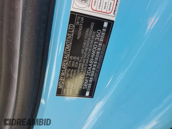 ✅ 2017 McLaren 570S • VIN: SBM13DAA8HW001360 • Лот: 75650664. Опубликован ранее на Copart с пробегом Не указан. Бесплатный доступ к архиву аукционных продаж из США и подробный отчёт об истории автомобиля на DreamBid. Изображение 13.