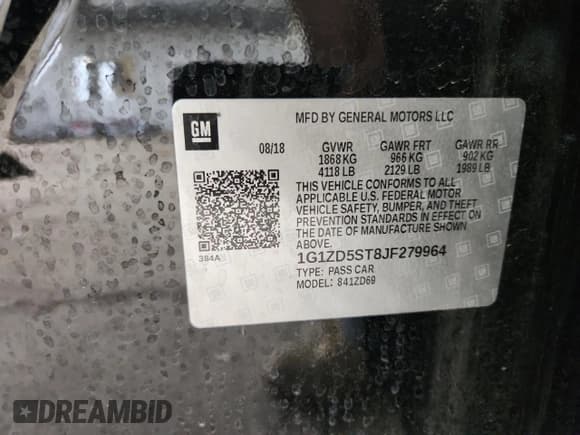 ✅ 2018 Chevrolet Malibu LT • VIN: 1G1ZD5ST8JF279964 • Lot: 86727505. Listed on Copart with 81,324 mi. Free auction sales archive from the USA and detailed vehicle history report at DreamBid. Image 12.