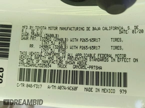 ✅ 2020 Toyota Tacoma TRD Off Road • VIN: 3TMCZ5ANXLM325654 • Lot: 43637670. Listed on IAAI with 137,509 mi. Free auction sales archive from the USA and detailed vehicle history report at DreamBid. Image 9.