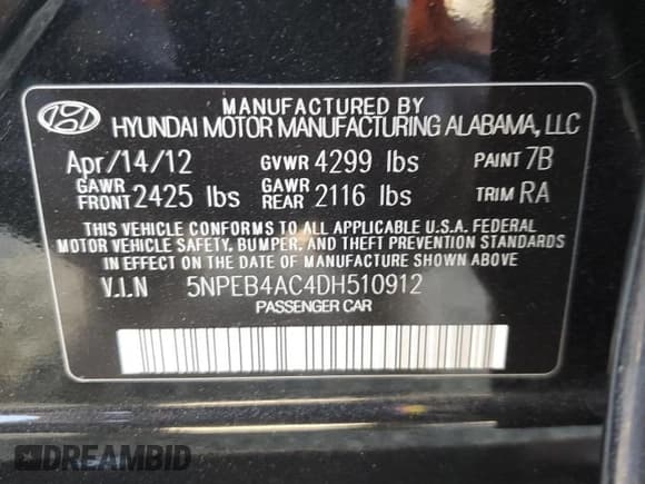 ✅ 2013 Hyundai Sonata GLS • VIN: 5NPEB4AC4DH510912 • Lot: 81500135. Listed on Copart with 165,782 mi. Free auction sales archive from the USA and detailed vehicle history report at DreamBid. Image 12.