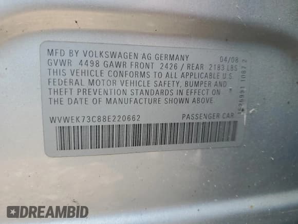 ✅ 2008 Volkswagen Passat Lux • VIN: WVWEK73C88E220662 • Lot: 67915205. Wystawiony na Copart z przebiegiem 183 222 mil. Bezpłatny archiwum sprzedaży aukcyjnych z USA i szczegółowy raport historii pojazdu na DreamBid. Zdjęcie 13.