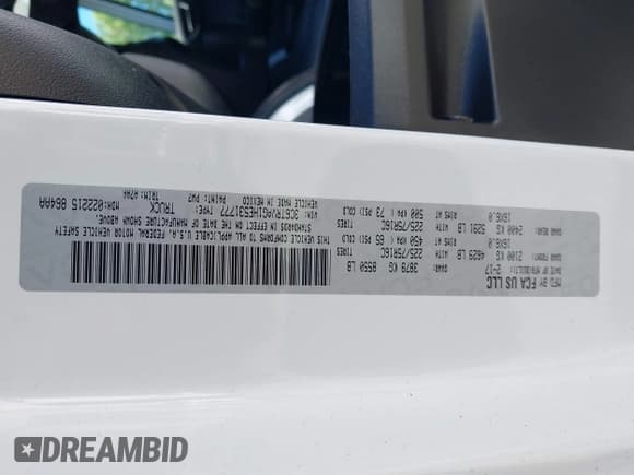 ✅ 2017 Ram ProMaster Cargo • VIN: 3C6TRVAG1HE531777 • Lot: 42440062. Listed on IAAI with 123,298 mi. Free auction sales archive from the USA and detailed vehicle history report at DreamBid. Image 9.
