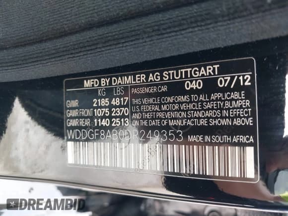 ✅ 2013 Mercedes-Benz C 300 Sport • VIN: WDDGF8AB0DR249353 • Lot: 42643482. Listed on IAAI with 131,544 mi. Free auction sales archive from the USA and detailed vehicle history report at DreamBid. Image 9.