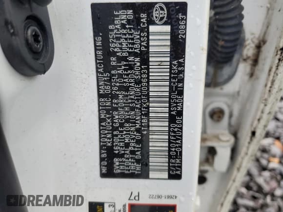 ✅ 2015 Toyota Camry SE • VIN: 4T1BF1FK0FU096831 • Lot: 90095295. Wystawiony na Copart z przebiegiem Nie podano. Bezpłatny archiwum sprzedaży aukcyjnych z USA i szczegółowy raport historii pojazdu na DreamBid. Zdjęcie 12.