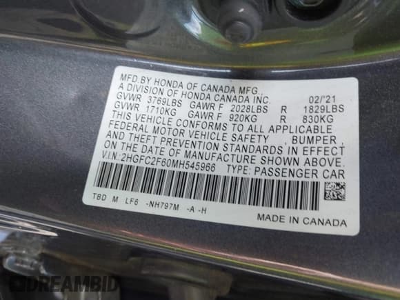 ✅ 2021 Honda Civic LX • VIN: 2HGFC2F60MH545966 • Лот: 43171471. Опубликован ранее на IAAI с пробегом 44 019 миль. Бесплатный доступ к архиву аукционных продаж из США и подробный отчёт об истории автомобиля на DreamBid. Изображение 9.