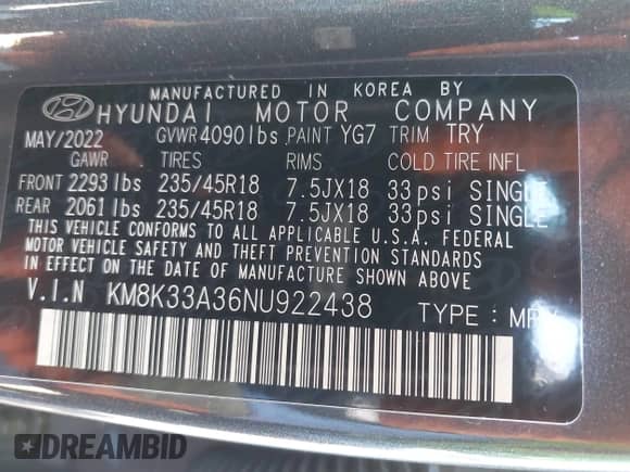 2022 Hyundai Kona N Line с VIN KM8K33A36NU922438, выставлен на аукционе IAAI как лот 43316477 с пробегом 24 079 миль миль и . История ставок и продаж доступна на DreamBid. Изображение 9.