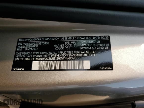 ✅ 2025 Volvo XC90 • VIN: YV4062PG2S1370809 • Lot: 59596035. Listed on Copart with 2,825 mi. Free auction sales archive from the USA and detailed vehicle history report at DreamBid. Image 13.