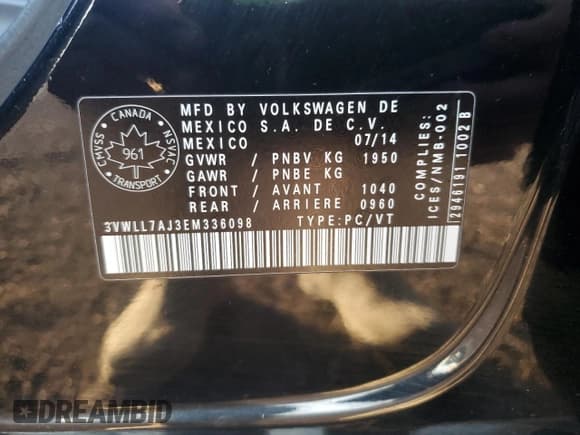 ✅ 2014 Volkswagen Jetta TDI • VIN: 3VWLL7AJ3EM336098 • Lot: 94135745. Wystawiony na Copart z przebiegiem 164 807 mil. Bezpłatny archiwum sprzedaży aukcyjnych z USA i szczegółowy raport historii pojazdu na DreamBid. Zdjęcie 12.